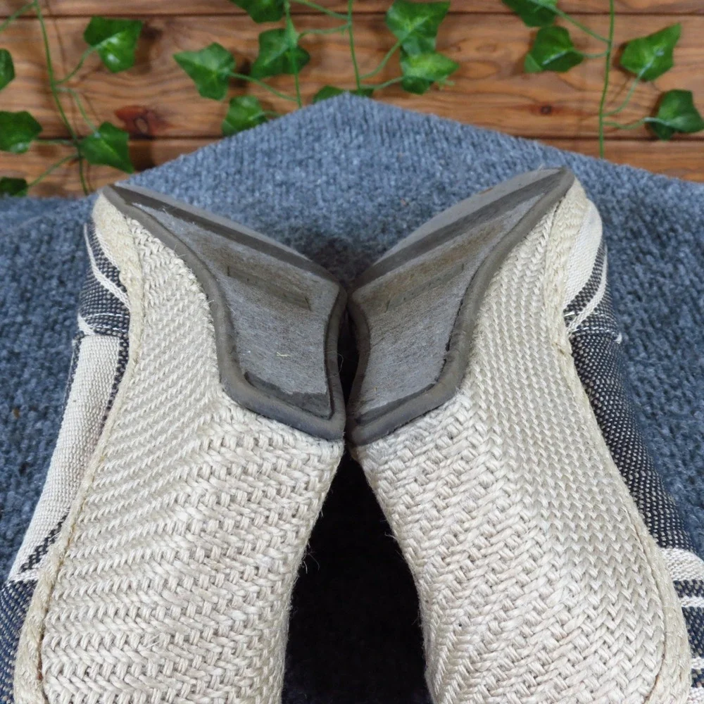 TOMS Classic Espadrille‎ Wedge Women Heel Size 10 Casual Summer Navy Blue Stripe